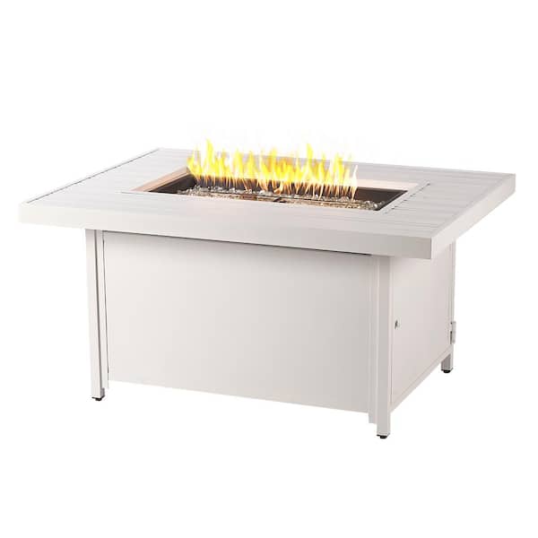 Oakland Living 48 in. x 36 in. White Rectangular Aluminum Propane Fire Pit Table, Glass Beads, 2 Covers, Lid, 55,000 BTUs