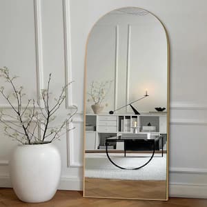 24 in. W x 71 in. H Classic Arched Wood Full Length Mirror Gold Wall Mounted Standing Mirror Floor Mirror