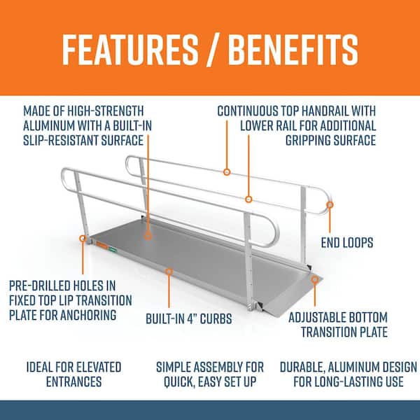 GATEWAY 3G 9 ft. Aluminum Solid Surface Wheelchair Ramp with 2-Line Handrails