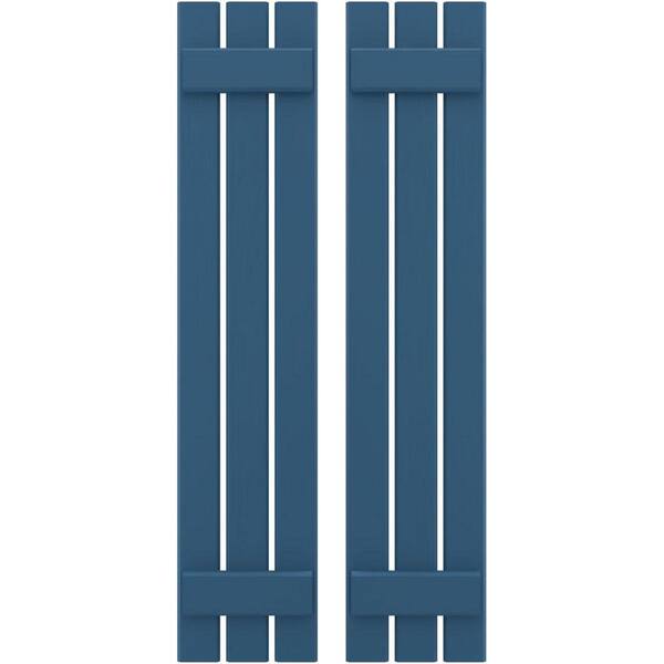 Ekena Millwork 11-1/2 in. W x 42 in. H Americraft 3-Board Exterior Real Wood Spaced Board and Batten Shutters in Sojourn Blue
