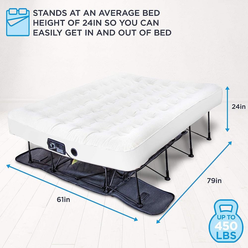 Queen Beige Raised Air Mattress with Built-In Pump