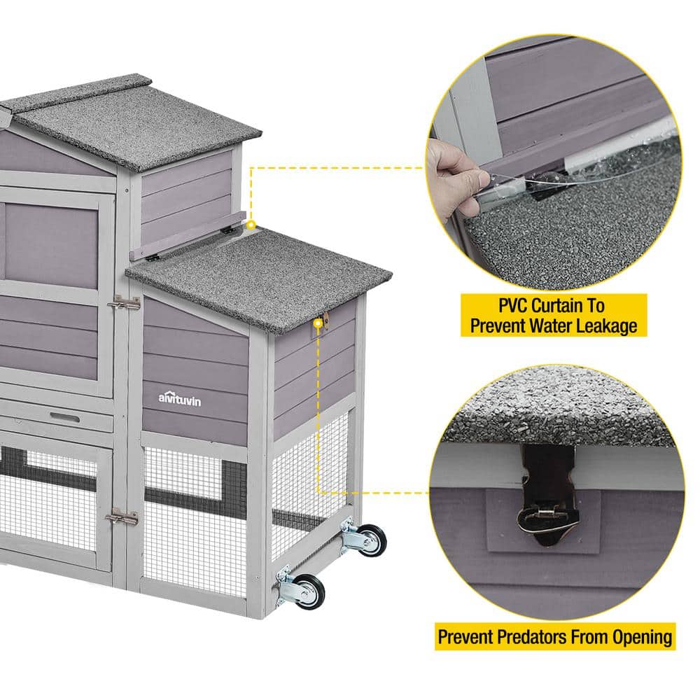 Gray and White Mobile Chicken Coop with Metal Wheels
