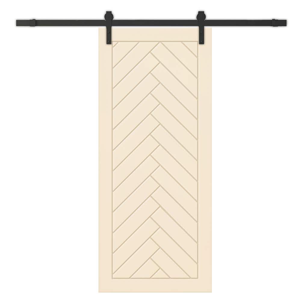 36 in. x 96 in. Beige Painted Composite MDF Paneled Interior Sliding Barn Door with Hardware Kit price history on PriceWatchPro