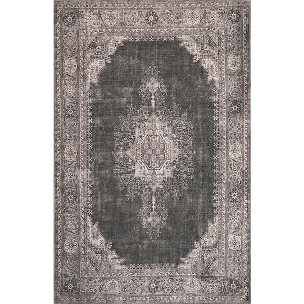 Cayetana Gray 10 ft. x 14 ft. Vintage Persian Machine Washable Area Rug