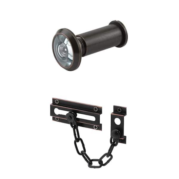 Oil-Rubbed Bronze Chain Door Guard and 1/2 in. x 180-Degree Classic Bronze Door Viewer Combo