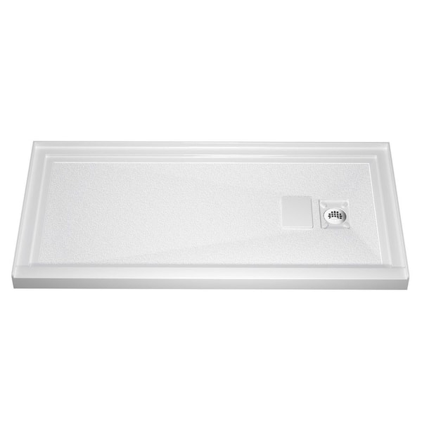 72 in. L x 36 in. W Acrylic Single Threshold Alcove Floor Rectangular Shower Pan Base with Right Drain in White