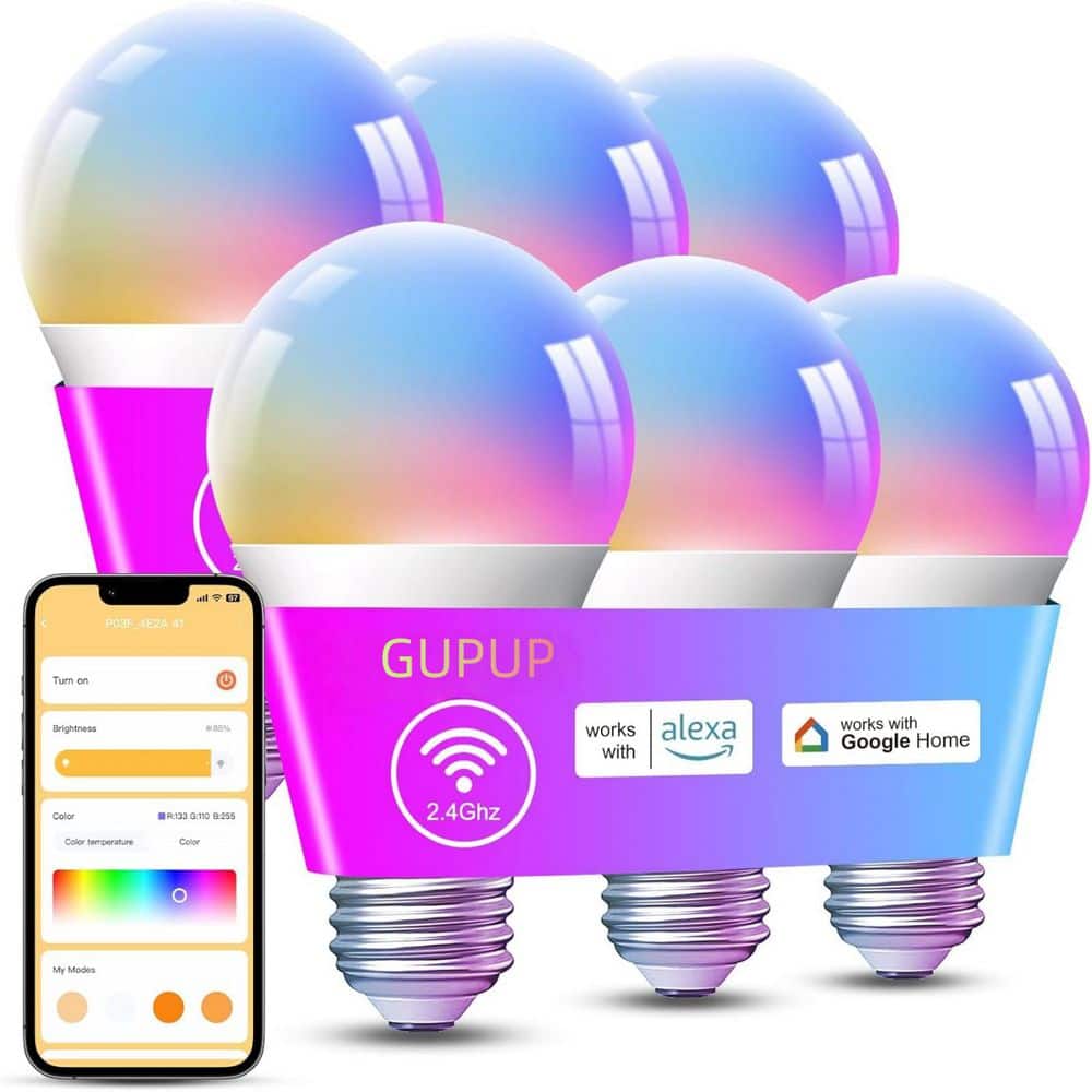 60-Watt Equivalent A19 Smart LED Light Bulb, RGB+CCT Dimmable WiFi Bluetooth Works with Alexa & Google Home, 6-Pack price history on PriceWatchPro