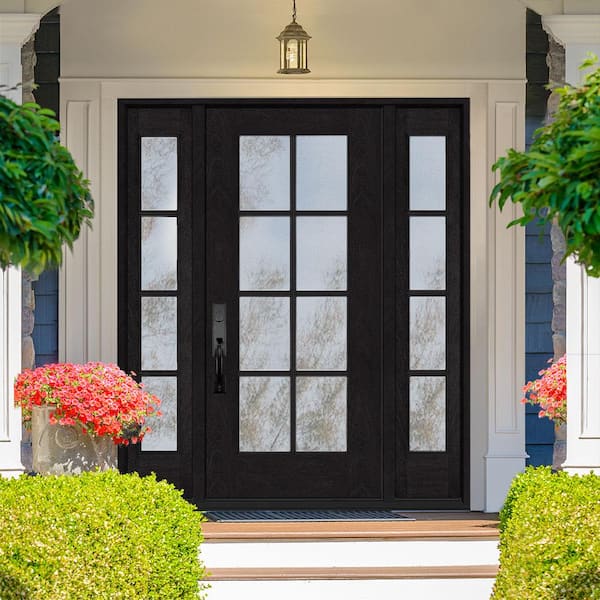 Regency 68 in. x 80 in. Full Lite 8 Lite Clear Glass RH Onyx Stain Mahogany Fiberglass Prehung Front Door w/Dbl 14in.SL