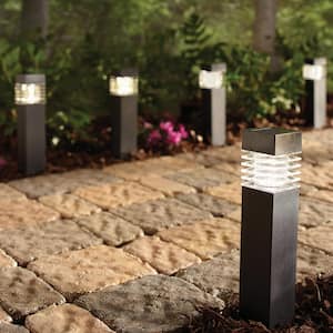 Solar Black Outdoor Integrated LED Landscape Plastic Square Bollard (6-Pack)