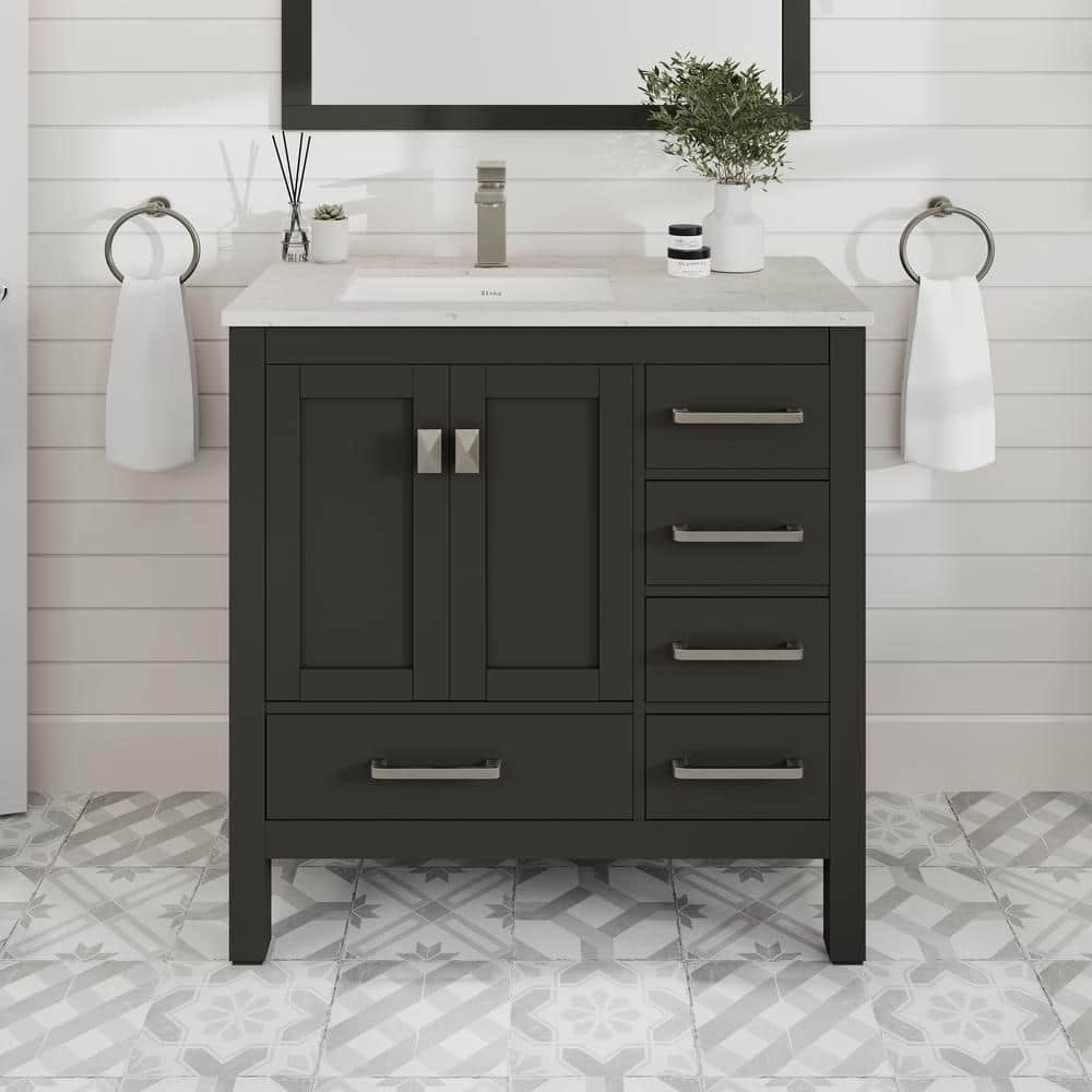 London 38 in. Single Sink Espresso Bath Vanity with White Carrara Quartz Top (Assembled) price history on PriceWatchPro