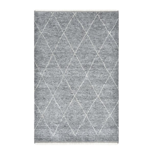 Solo Rugs Shaggy Moroccan Bohemian Shaggy Moroccan Gray 9 ft. x 12 ft. Hand-Knotted Area Rug