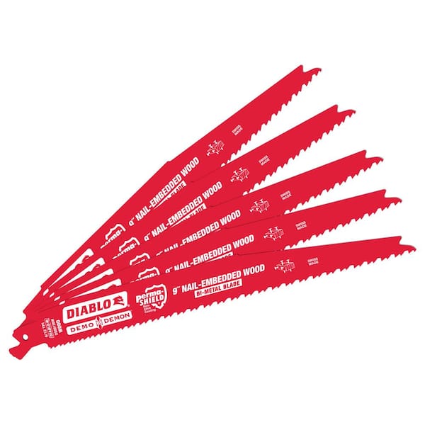 DIABLO 9 in. 4/6 TPI Demo Demon Bi-Metal Reciprocating Saw Blades for Nail-Embedded Wood Cutting (5-Pack)