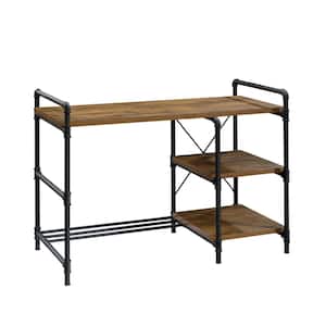 48 in. Rectangular Checked Oak Writing Desk with Open Storage