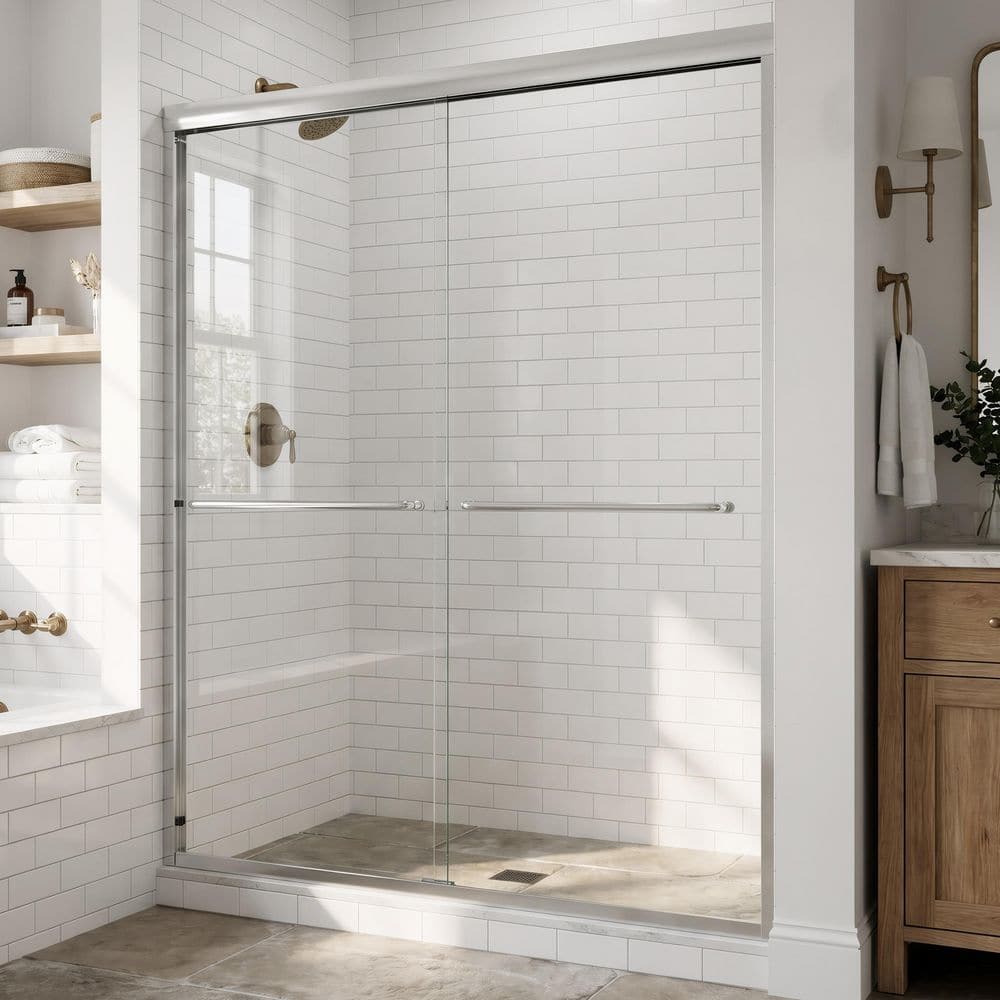 Ximuprmy 56-60 in. W x 72 in. H Semi-Frameless Double Sliding