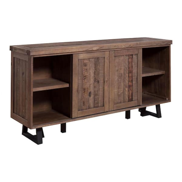 Benjara Brown Wood Top 72 in. Sideboard with Wine Holder