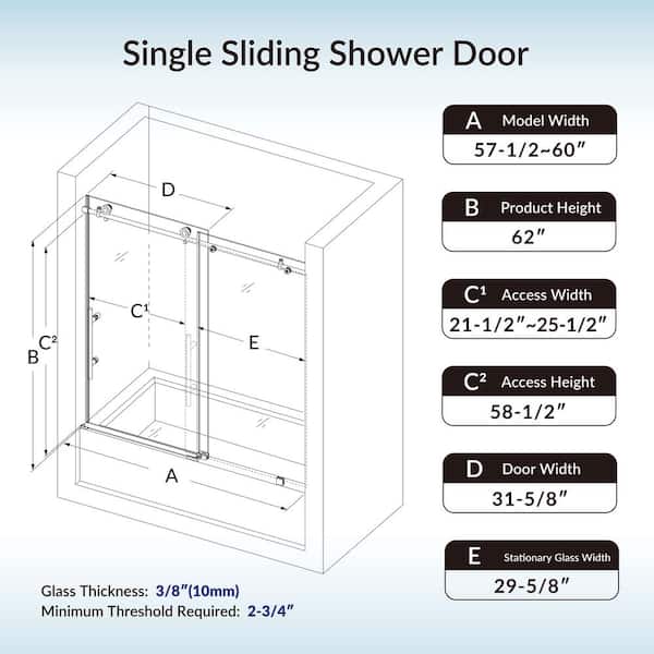 WOODBRIDGE 60 in.W x 62 in. H Sliding Frameless Tub Door with Soft
