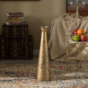 Brushed Paint Unique Straight Design Metal Floor Vase for Entryway, Living Room or Dining Room, Medium