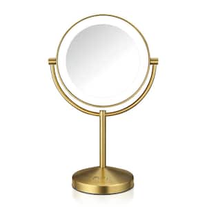 LED Lighted 1.5 in. x 17 in. Tabletop Bathroom Makeup Mirror in Brushed Brass Finish