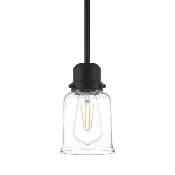 Hampton Bay Timphaven 1-Light Matte Black Shaded Mini-Pendant Clear Glass