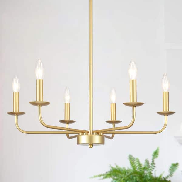 6-Light Painted Gold Modern Chandelier Light Fixture with No Bulbs Included