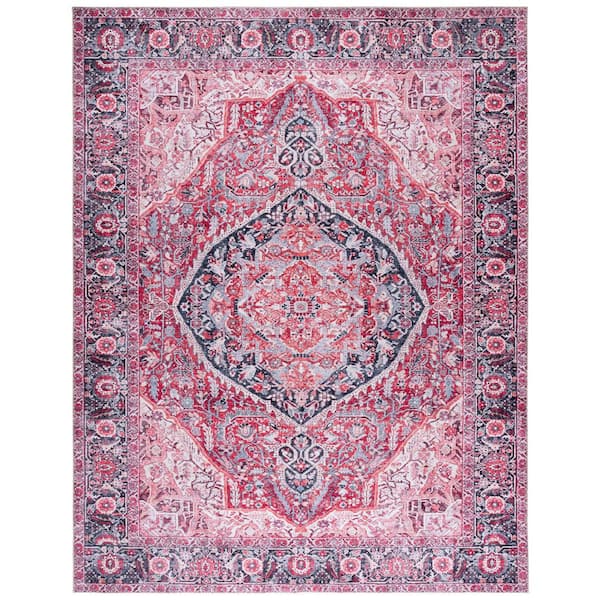 Vintage Serapi Pink/Blue 8 ft. x 10 ft. Machine Washable Abstract Ornate Medallion Area Rug