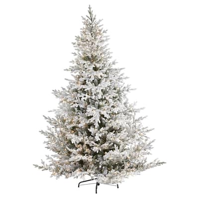 8 ft. Pre-Lit Flocked Fraser Fir Artificial Christmas Tree with 800 Warm White Lights