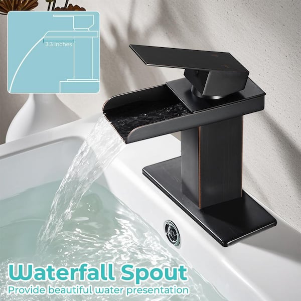 Waterfall Single Hole Single-Handle Low-Arc Bathroom Faucet in Oil Rubbed Bronze