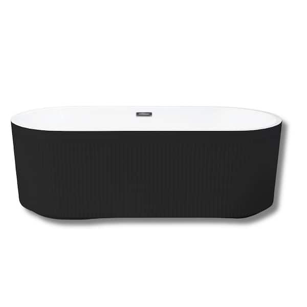67 in. x 31.5 in. Acrylic Freestanding Soaking Bathtub in Glossy Black