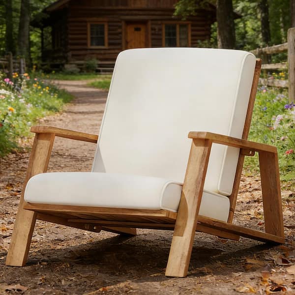 Paloma Teak Brown Acacia Wood Outdoor Patio Lounge Chair with Beige Cushion