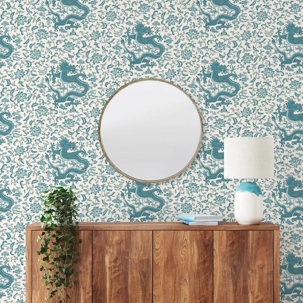 Peacock Chi'en Dragon Self Adhesive Wallpaper Sample