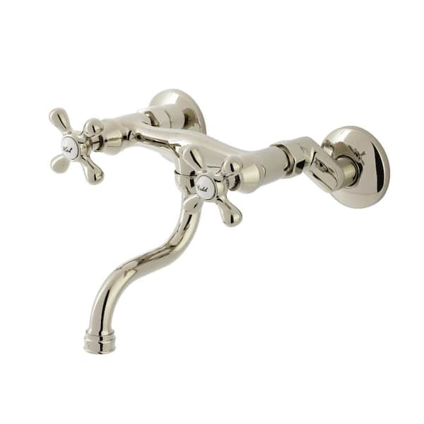 Kingston Double Handle Wall Mount Bathroom Faucet in Polished Nickel