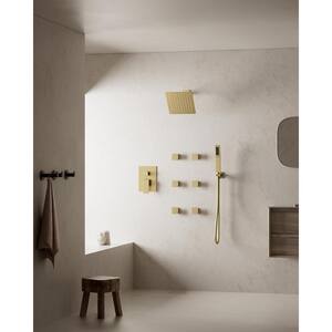 10 in. 3-Spray Wall Mount Dual Shower Head and Handheld Shower with 6-Jets in Brushed Gold (Valve Included)