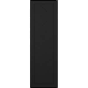 12 in. x 48 in. PVC True Fit Single Panel Herringbone Modern Style Fixed Mount Board and Batten Shutters Pair in Black