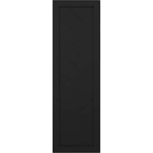 15 in. x 48 in. PVC True Fit Single Panel Herringbone Modern Style Fixed Mount Board and Batten Shutters Pair in Black