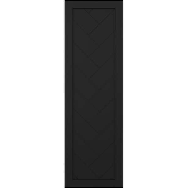 Ekena Millwork 18 in. x 67 in. PVC True Fit Single Panel Herringbone Modern Style Fixed Mount Board and Batten Shutters Pair in Black