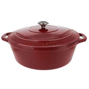 French Enameled 7.25 qt. Oval Cast Iron Dutch Oven in Red with Lid