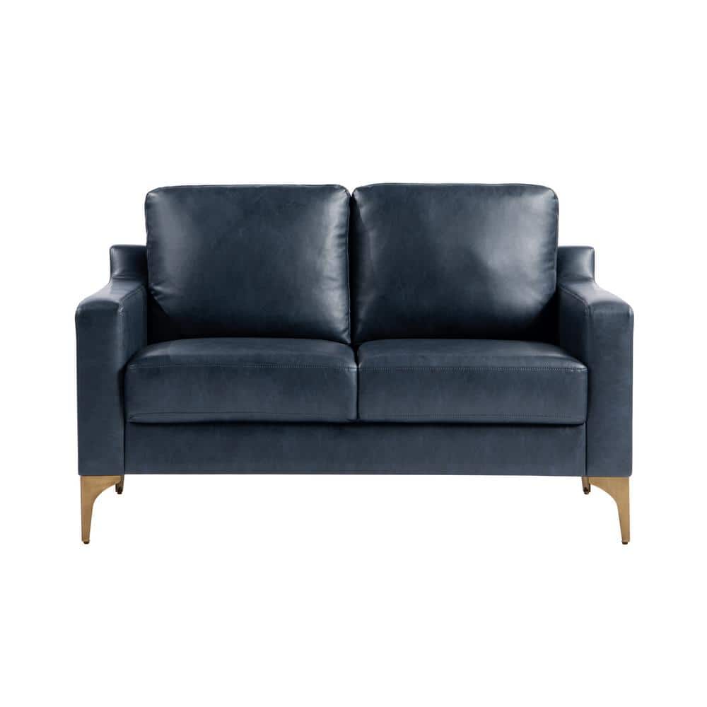 Navy Faux Leather Lawson Loveseat with Wood Legs