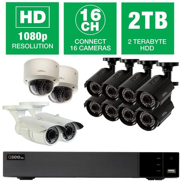 Q-SEE 16-Channel 1080p 2TB Video Surveillance System with (8) Bullet Cameras, (2) Dome Cameras and (2) Auto-Focus Cameras