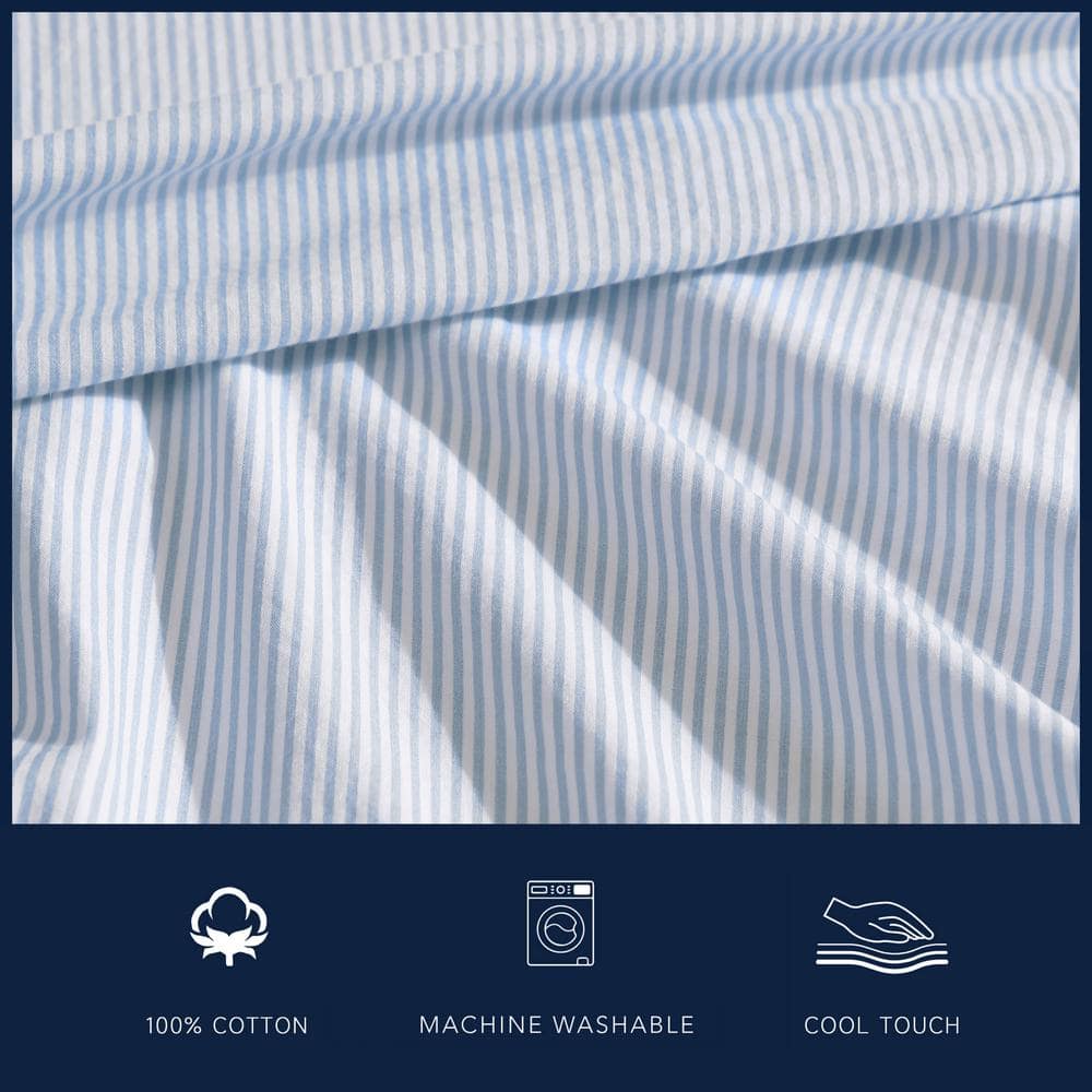 Twin Sea Mist Cotton Percale Stripe Sheet Set