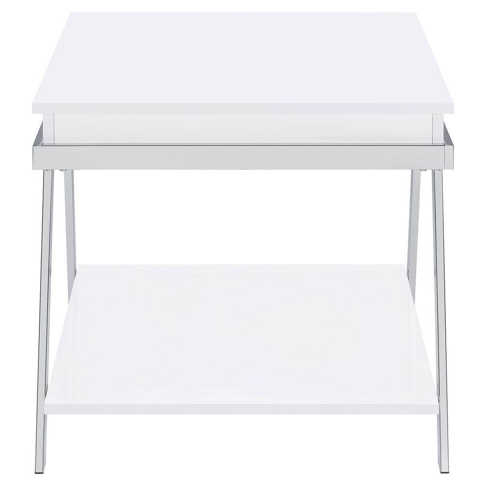 Modern White High Gloss and Chrome Rectangular End Table