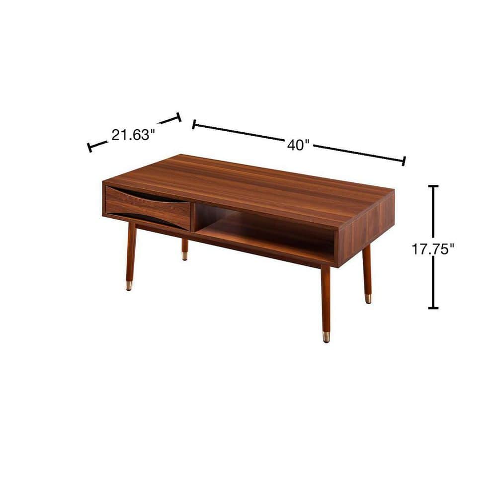 Dawson 40" Walnut Mid-Century Modern Coffee Table with Brass Accents
