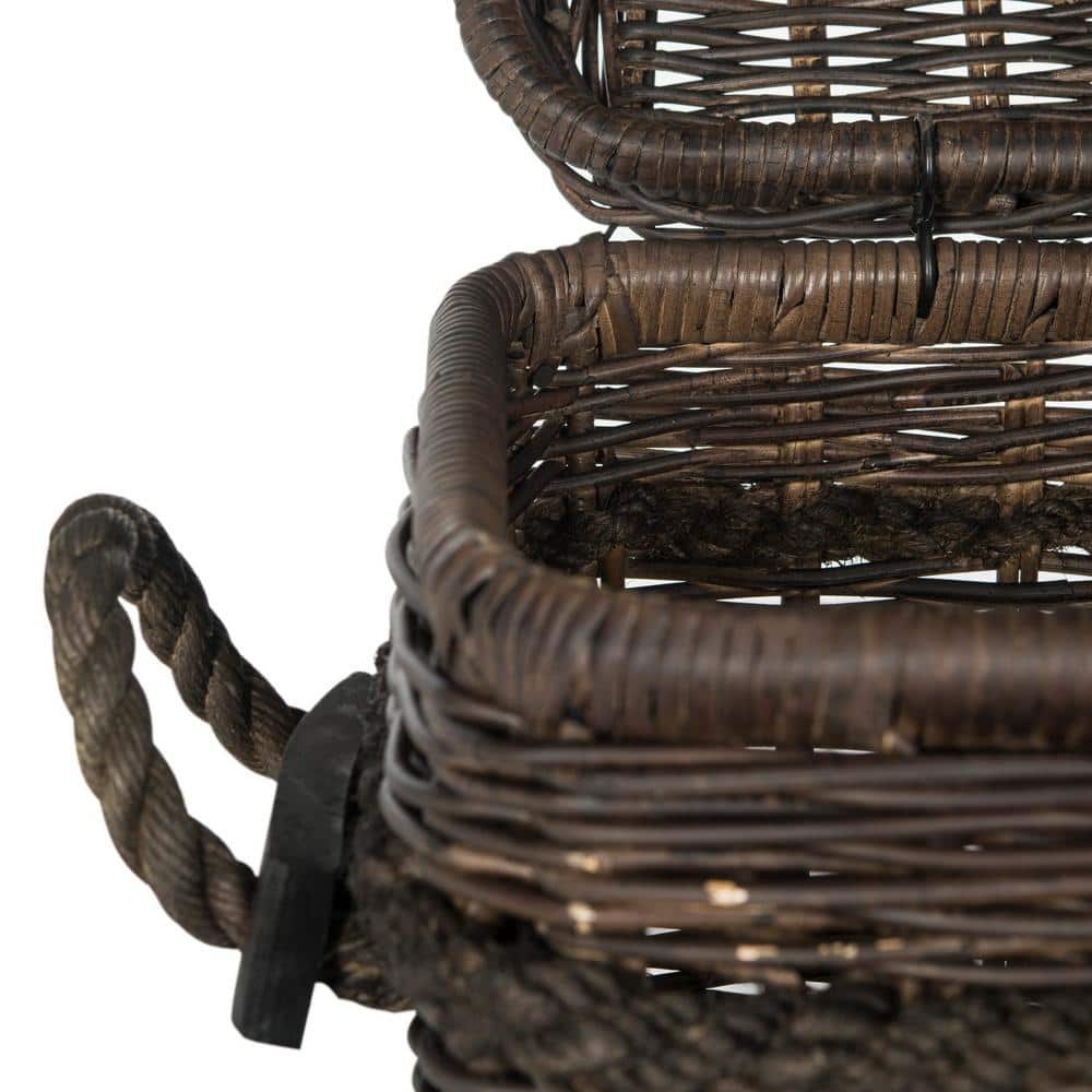 Tall Dark Natural Rattan Storage Trunk with Iron Frame