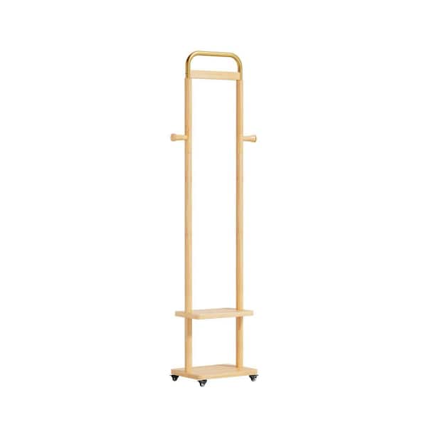 Modern Minimalist Natural Rubberwood Freestanding Clothes Rack with Hooks and Shelf (15.7 in. W x 71.2 in. H)