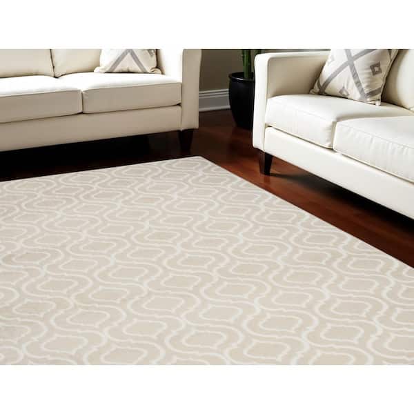 8' X 10' Beige and Ivory Trellis Non Skid Area Rug