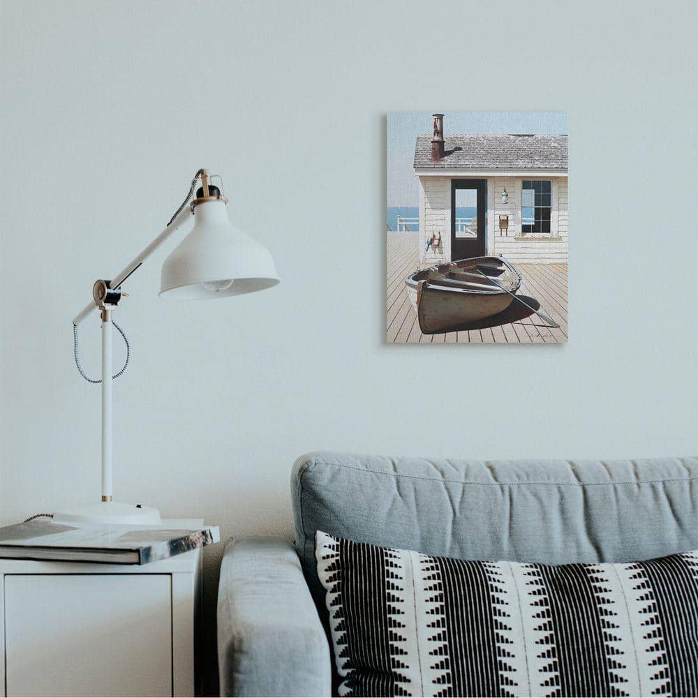 Boat on Boardwalk Tranquil Coastal Canvas Wall Art, 16" x 20"