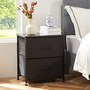 Sandra Black 18 in. W 2-Drawer Dresser with Fabric Bins and Steel Frame Nighstand Chest of Drawers