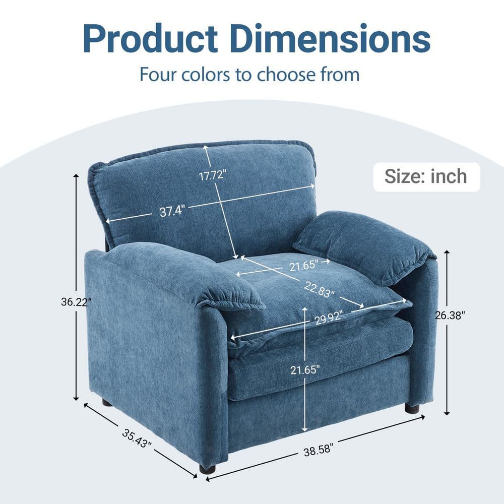 Bronx Blue Chenille Pillow Top Arm Accent Chair with Wood Frame