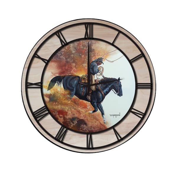 Unbranded "Hell Bent For Leather" Woodgrain Accent and Black Numbers Imaged Wall Clock