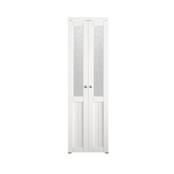 24 in. x 80 in. Weave Glass Solid Core MDF Bi-fold Door Plus French Style Pivot Hardware (1/2-Lite White Finished)