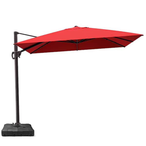 Crestlive Products 9 ft. x 11 ft. Swivel Top Cantilever Tilt Patio Umbrella in Red with HDPE Base Stand